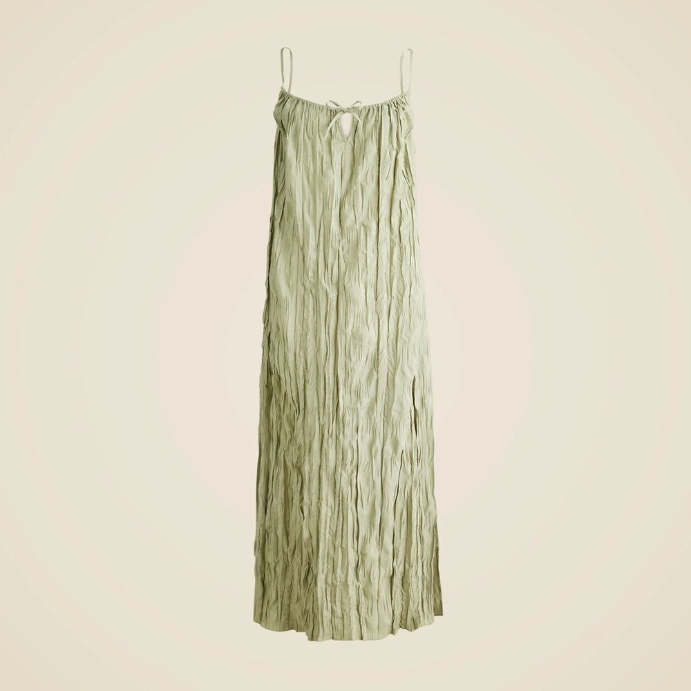 🌿 J.Crew Sage Green Crinkle Slip Maxi Dress (NWT – Size S)